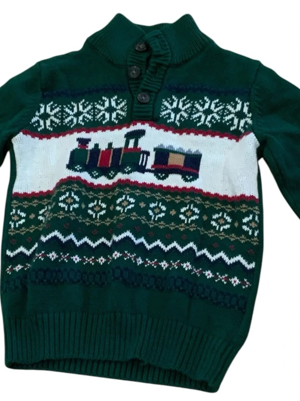 The Children's Place Green Train Fair Isle Sweater 3T